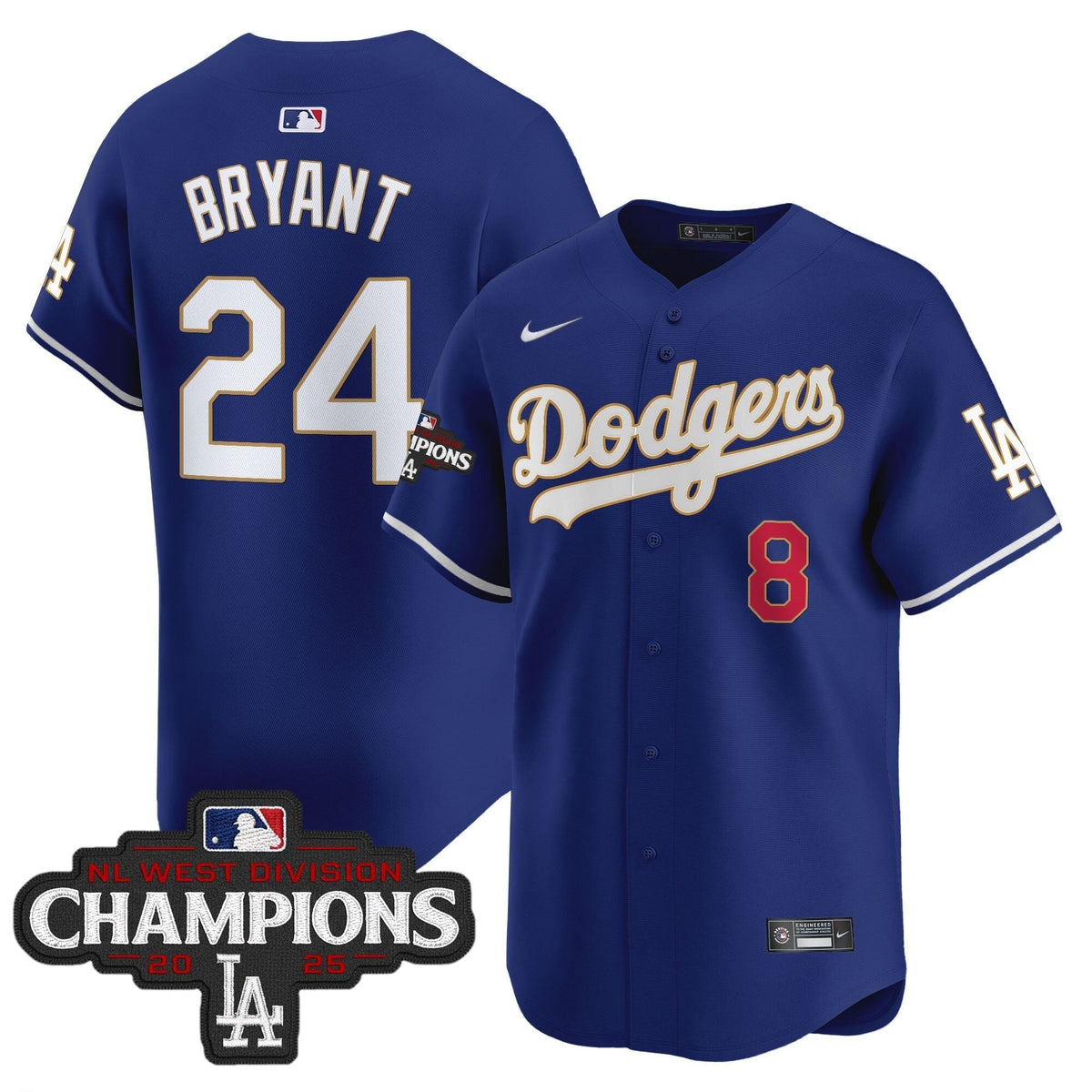 Dodgers 2025 NL West Division Champions Patch Gold Trim Vapor Premier Limited Jersey - All Stitched