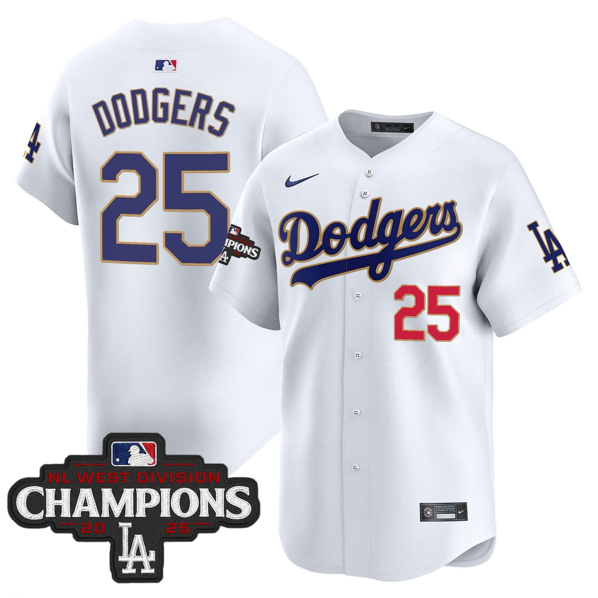 Dodgers 2025 World Series Gold Trim Vapor Premier Limited Jersey - All Stitched