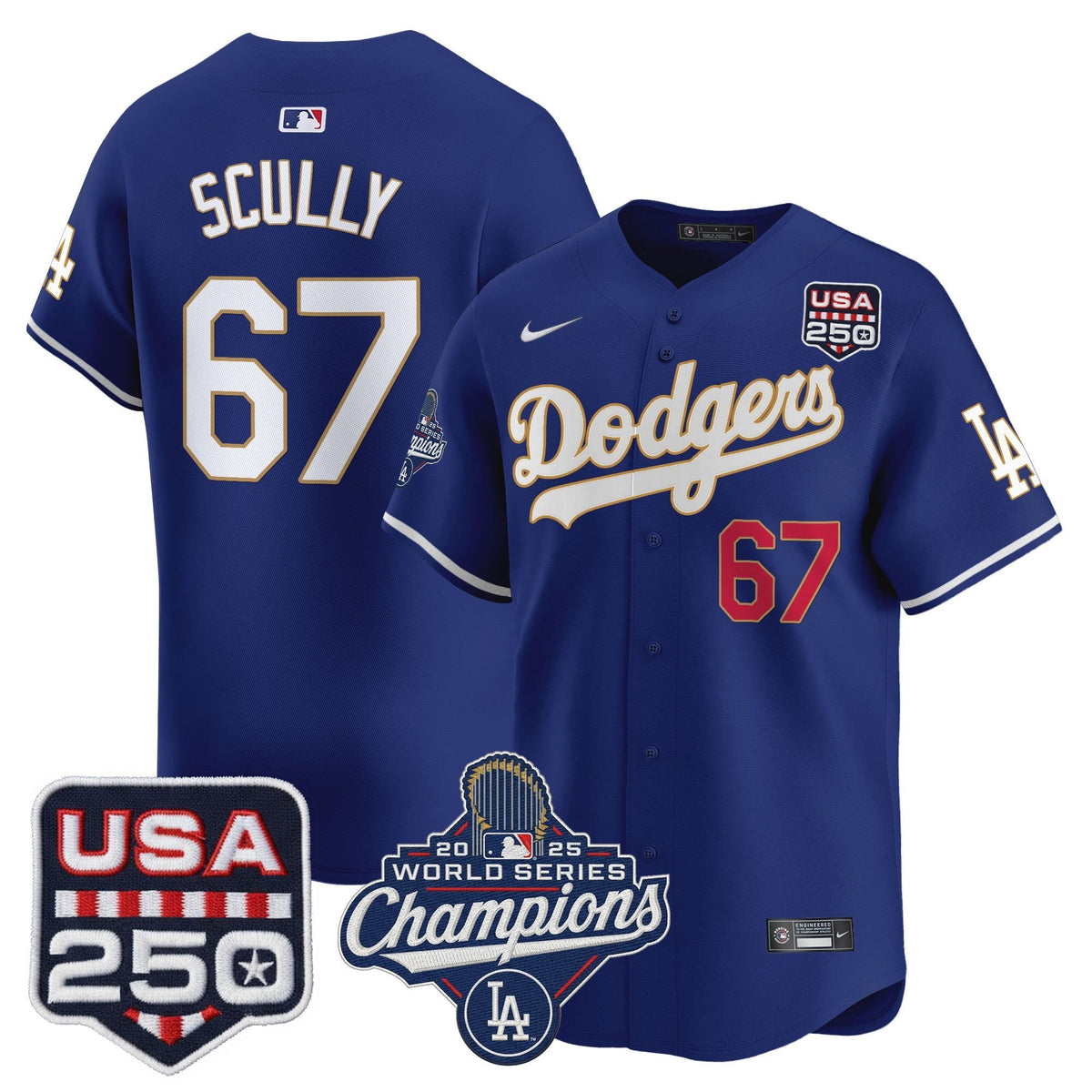 Dodgers 2025 World Series Champions & 250America Patch Vapor Premier Limited Jersey - Stitched