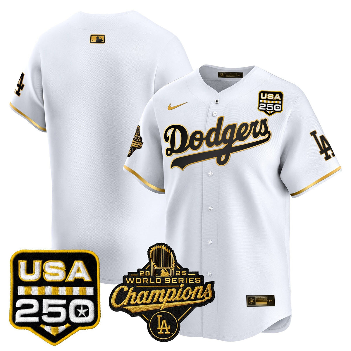 Dodgers 2025 World Series Champions & 250America Patch Vapor Premier Limited Jersey - Stitched