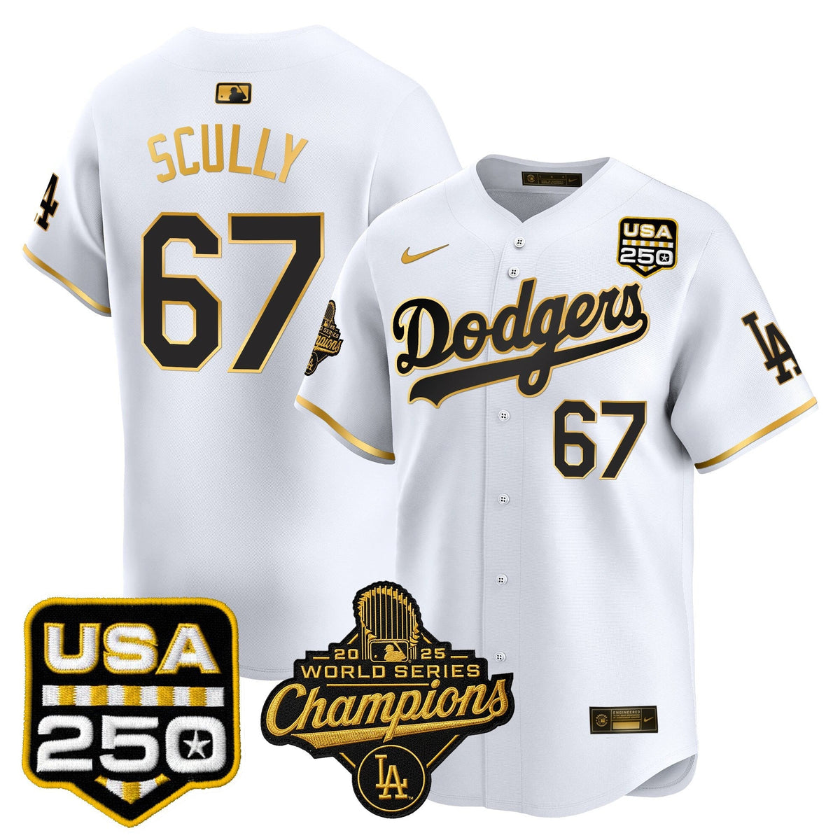 Dodgers 2025 World Series Champions & 250America Patch Vapor Premier Limited Jersey - Stitched