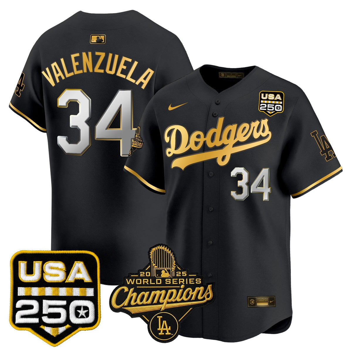 Dodgers 2025 World Series Champions & 250America Patch Vapor Premier Limited Jersey - Stitched
