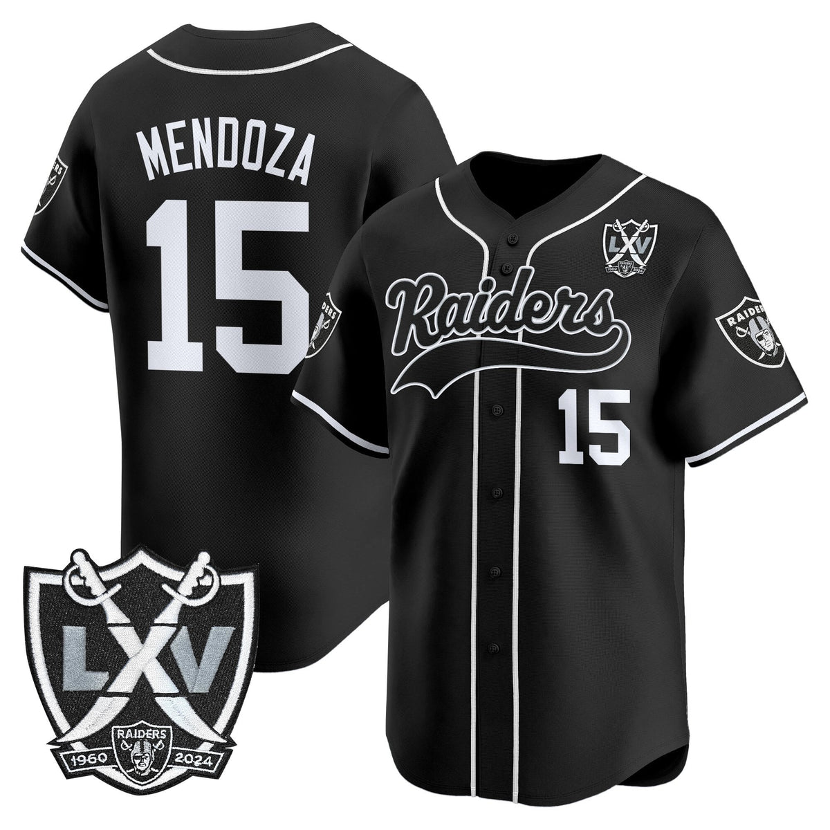 Las Vegas Raiders 65th Anniversary Patch Vapor Baseball Jersey - All Stitched