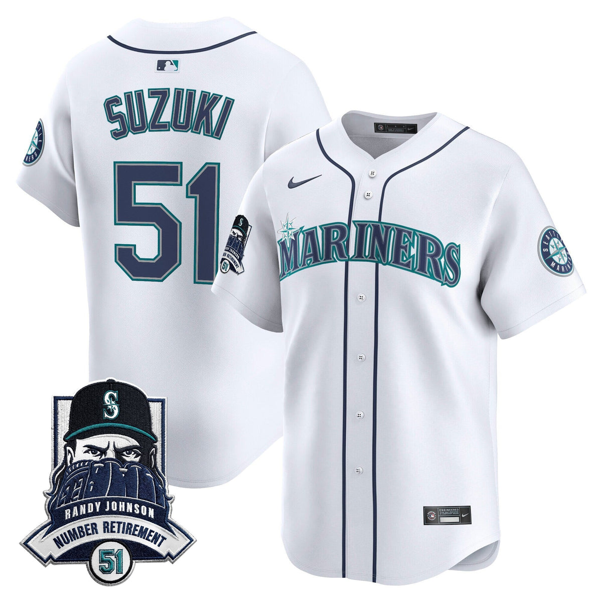 Seattle Mariners Hall-of-Famer Randy Johnson Patch Vapor Premier Limited Jersey - All Stitched