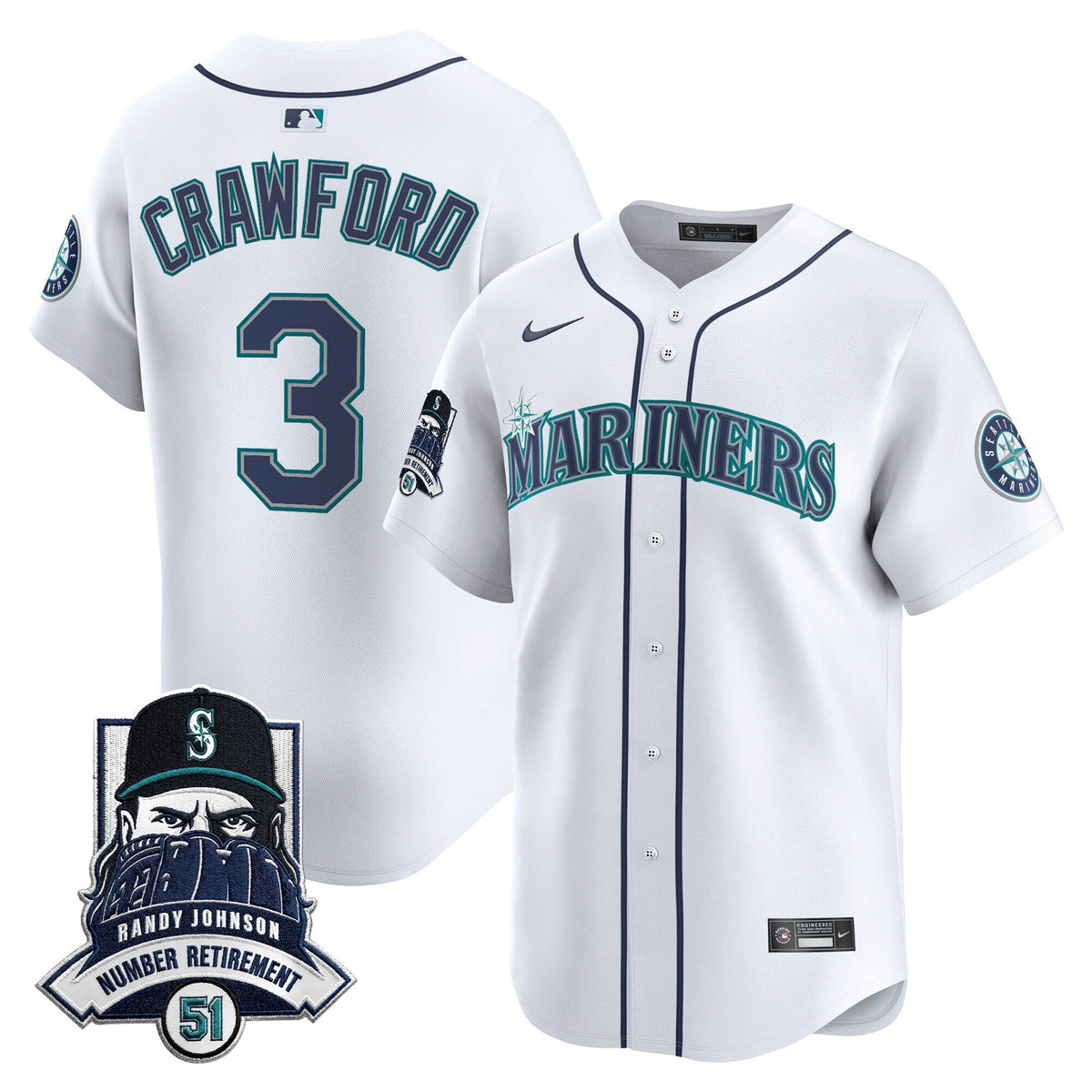Seattle Mariners Hall-of-Famer Randy Johnson Patch Vapor Premier Limited Jersey - All Stitched