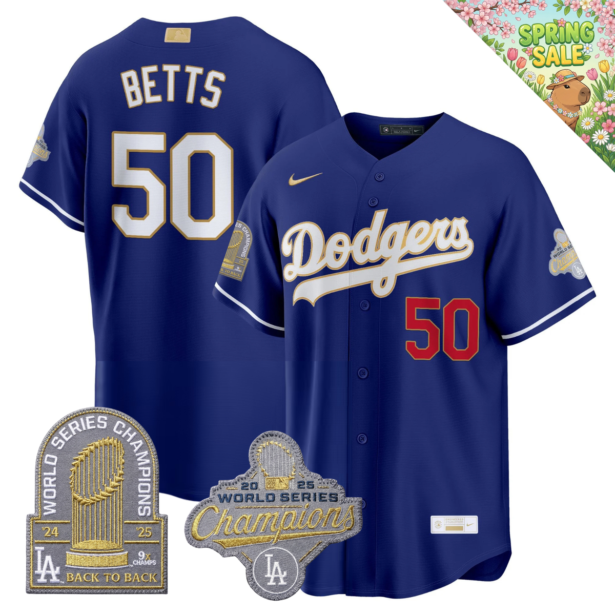 LAD "Gold Collection" Premier Limited Navy Jersey - 9X World Series Champions - Stitched