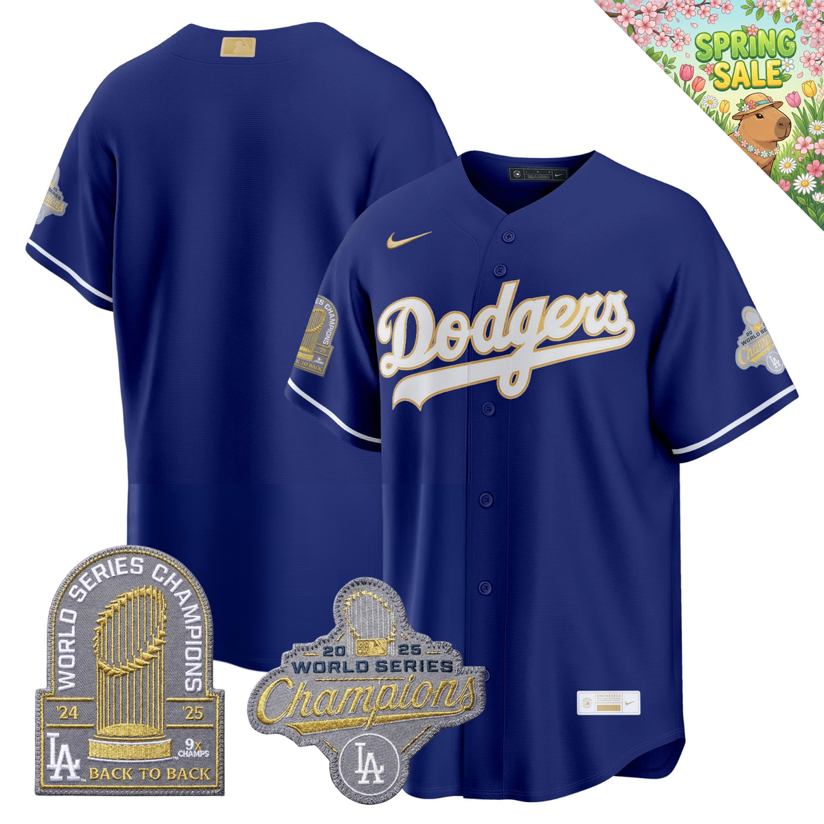 LAD "Gold Collection" Premier Limited Navy Jersey - 9X World Series Champions - Stitched