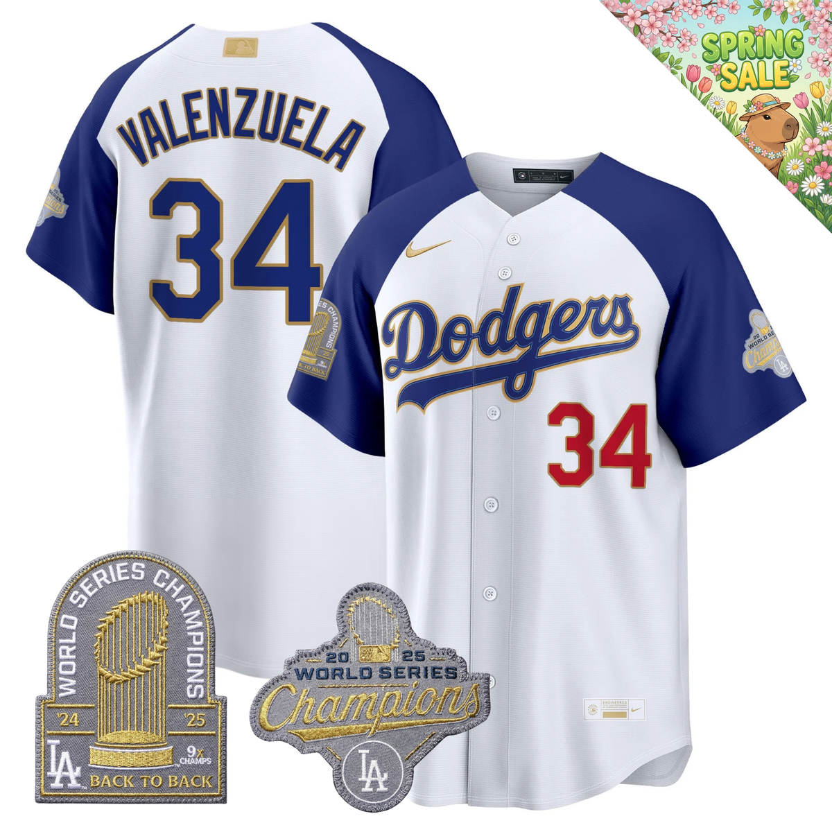 LAD "Gold Collection" Premier Limited Navy Jersey - 9X World Series Champions - Stitched