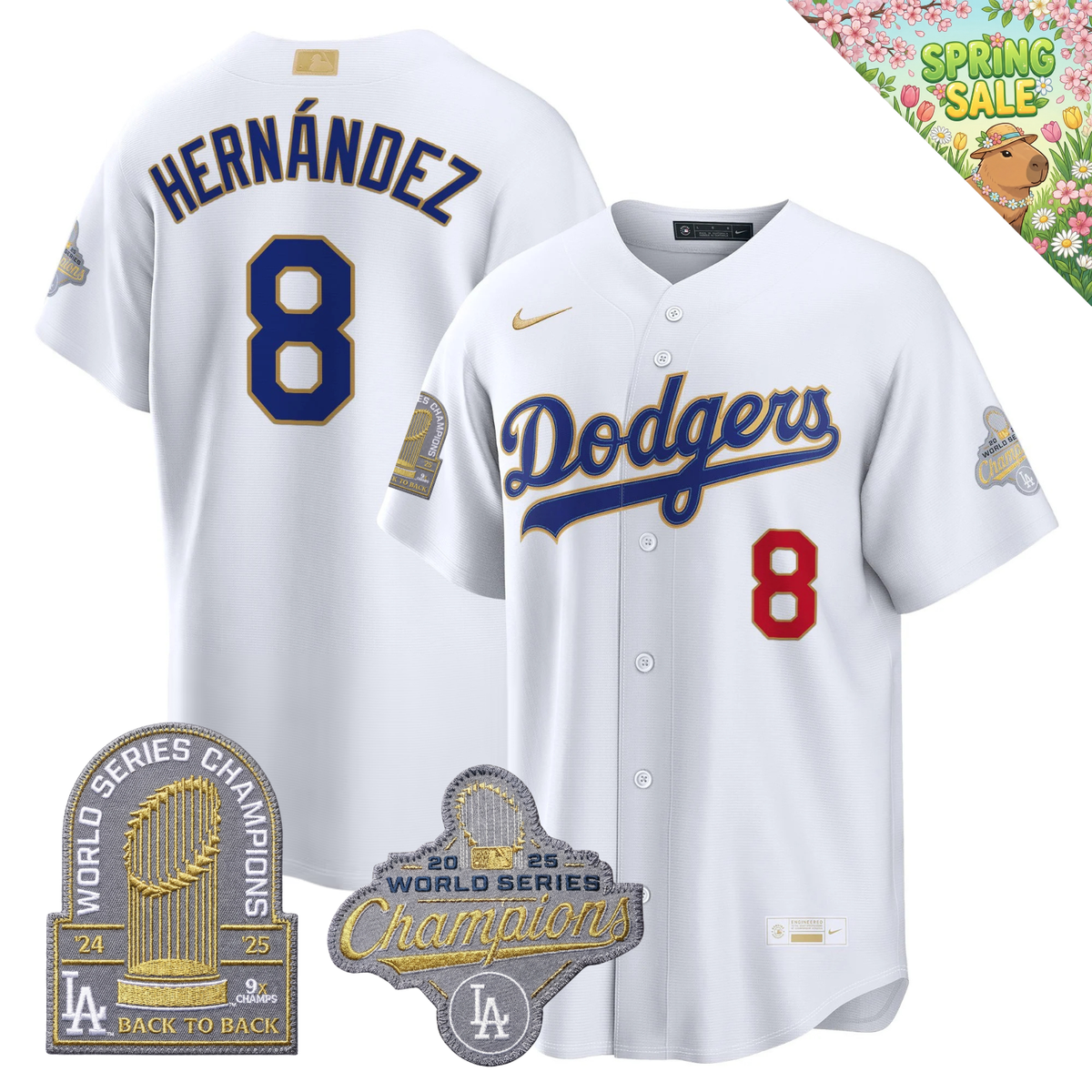 LAD "Gold Collection" Premier Limited Navy Jersey - 9X World Series Champions - Stitched