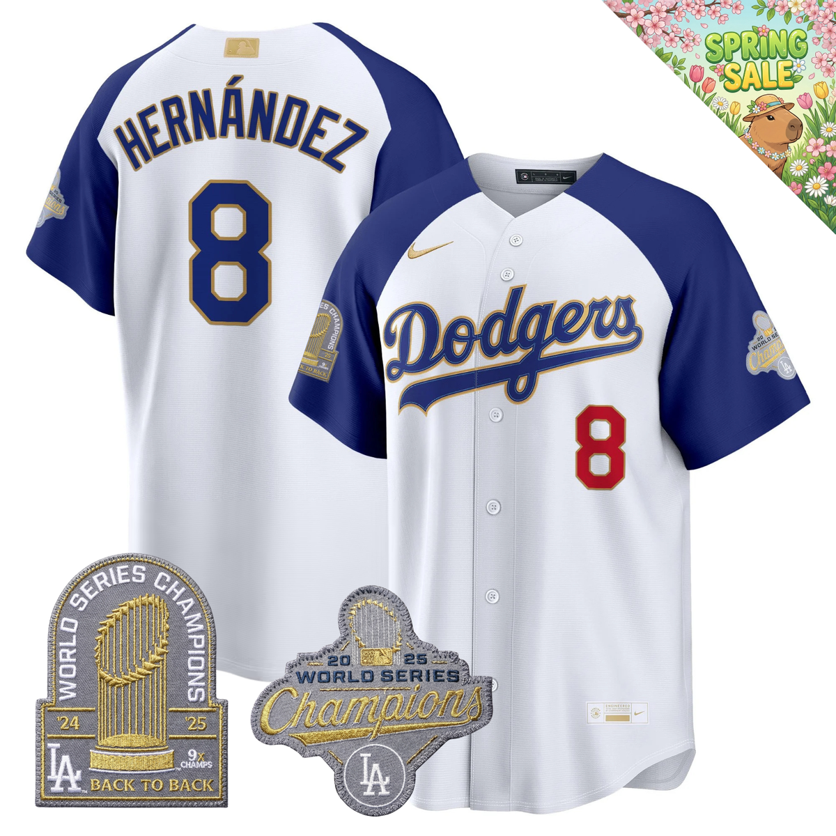 LAD "Gold Collection" Premier Limited Navy Jersey - 9X World Series Champions - Stitched