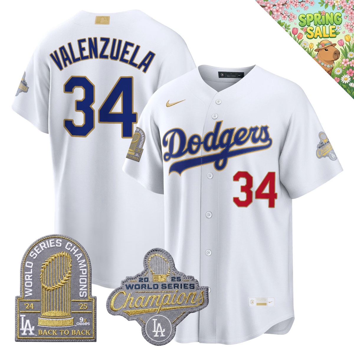 LAD "Gold Collection" Premier Limited Navy Jersey - 9X World Series Champions - Stitched