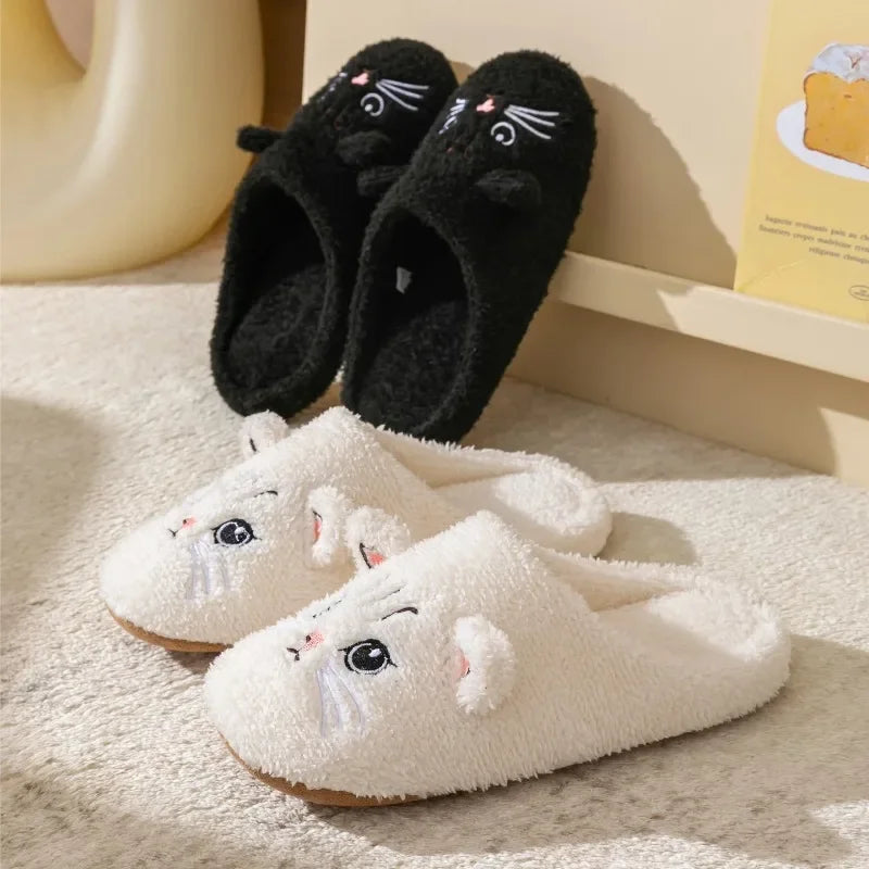 Non-Slip Soft Plush Cat Slippers for Women Men Unisex Warm Fleece House Slippers Indoor Floor Shoes Autumn Winter Home Comfort