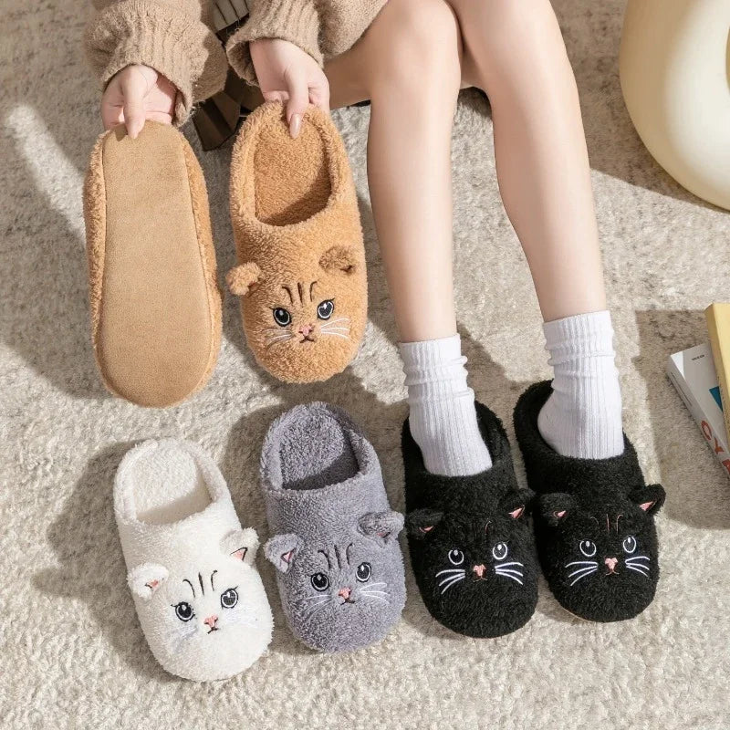 Non-Slip Soft Plush Cat Slippers for Women Men Unisex Warm Fleece House Slippers Indoor Floor Shoes Autumn Winter Home Comfort