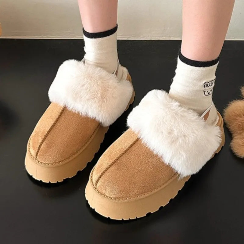 New Fashion Solid Color Suede Women's Slippers Brand Designer 2025 Winter Women's High Quality Home Warm Snow Boots Selling