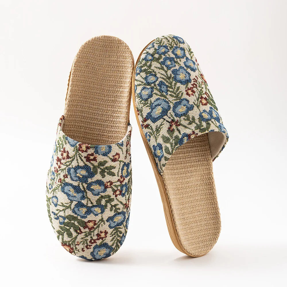 Summer New Arrival Little Bear Fabric Linen Home Slippers for Women Indoor Quiet Breathable Comfortable Floor Shoes