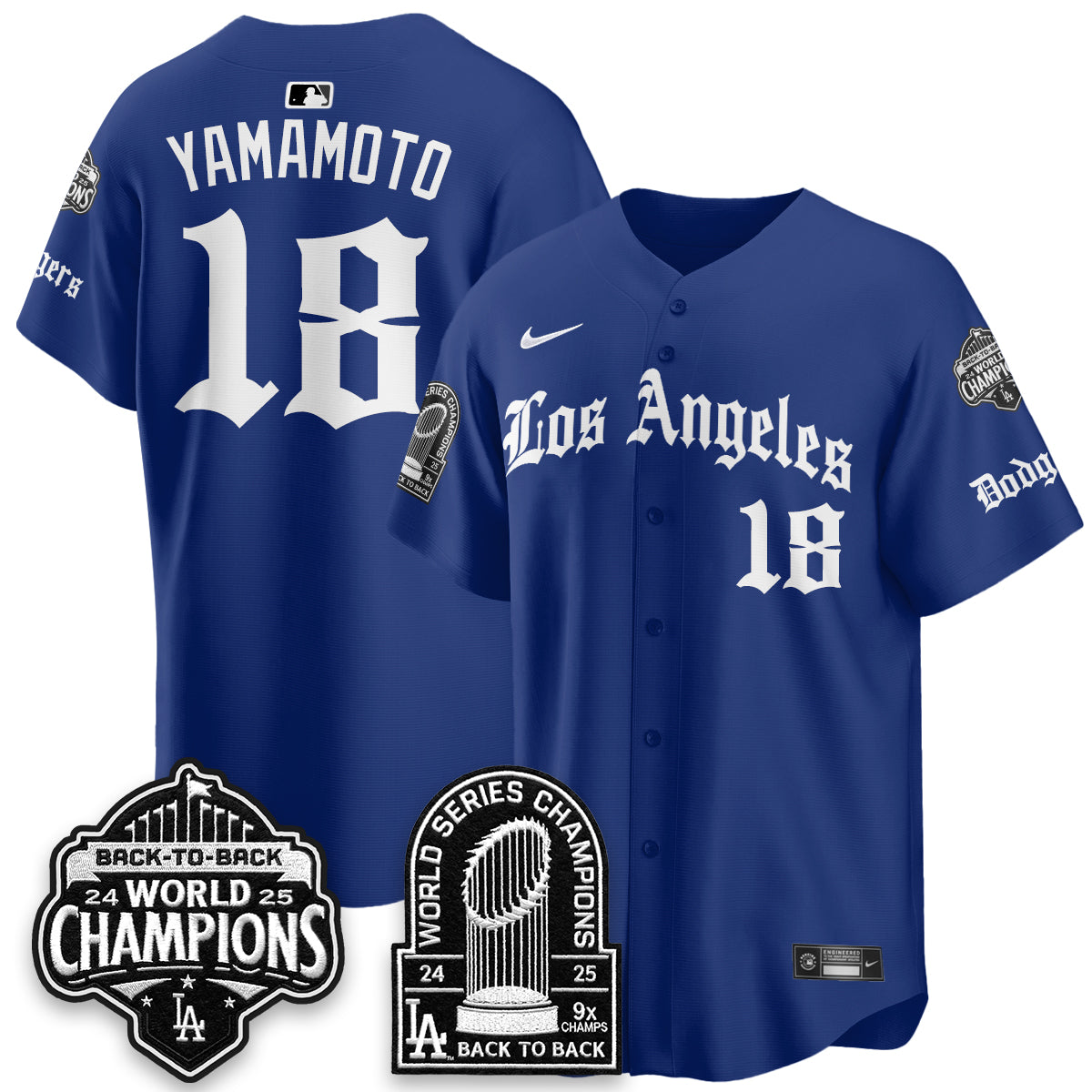 Los Angeles Dodgers WS Champions Back 2 Back Patch Vapor Premier Limited Gothic Edition Jersey - All Stitched
