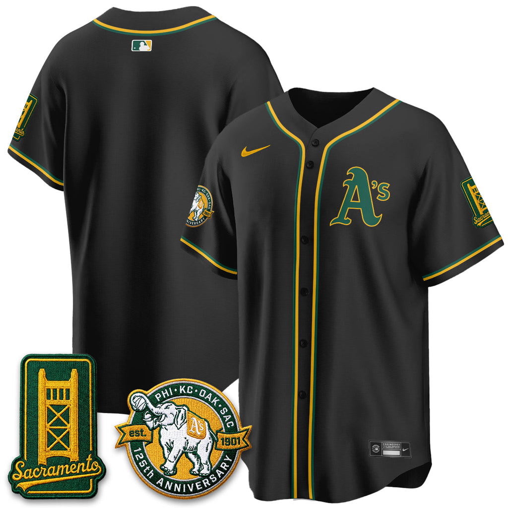 Oakland Athletics 2026 Black Out Style - Celebrating 125 Years -  Limited Vapor Jersey - All Stitched