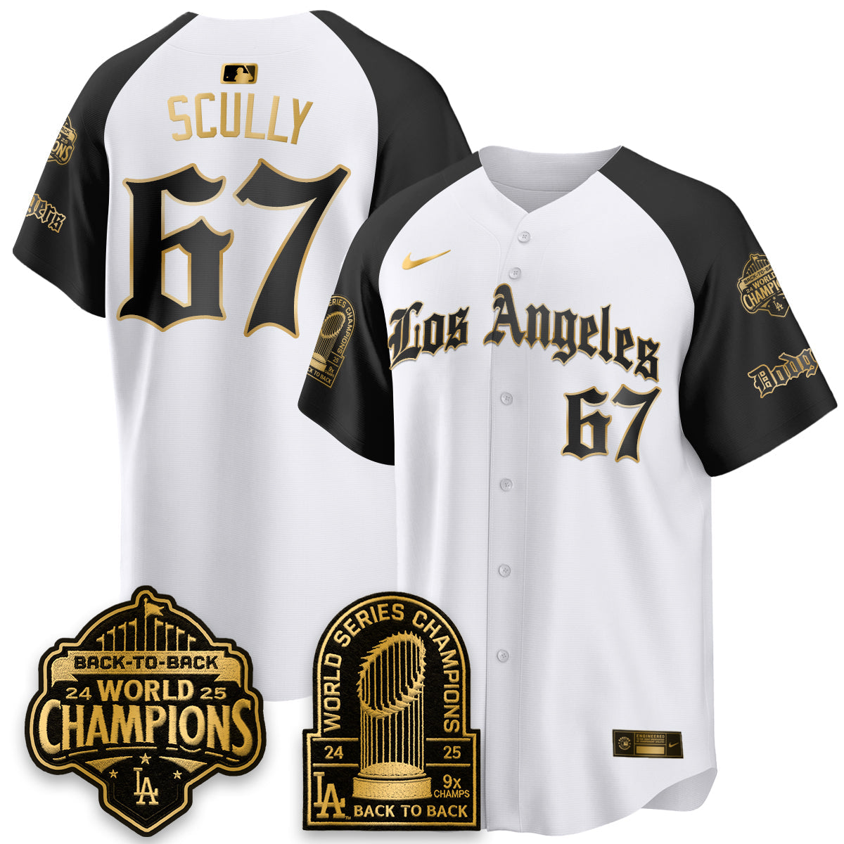 Los Angeles Dodgers WS Champions Back 2 Back Patch Vapor Premier Limited Gothic Edition Jersey - All Stitched
