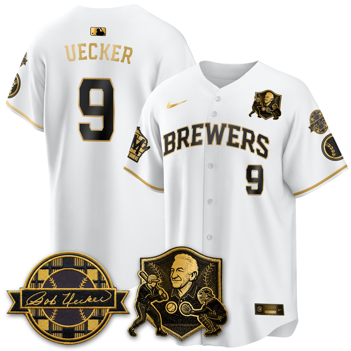 Milwaukee Brewers Bob Uecker - 54 Seasons for Brewers' Vapor Limited Gold Jersey - All Stitched