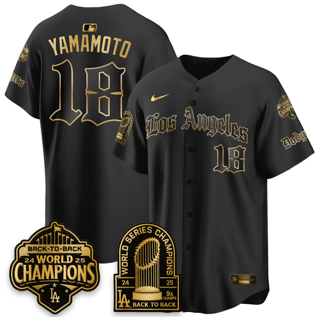 Los Angeles Dodgers WS Champions Back 2 Back Patch Vapor Premier Limited Gothic Edition Jersey - All Stitched