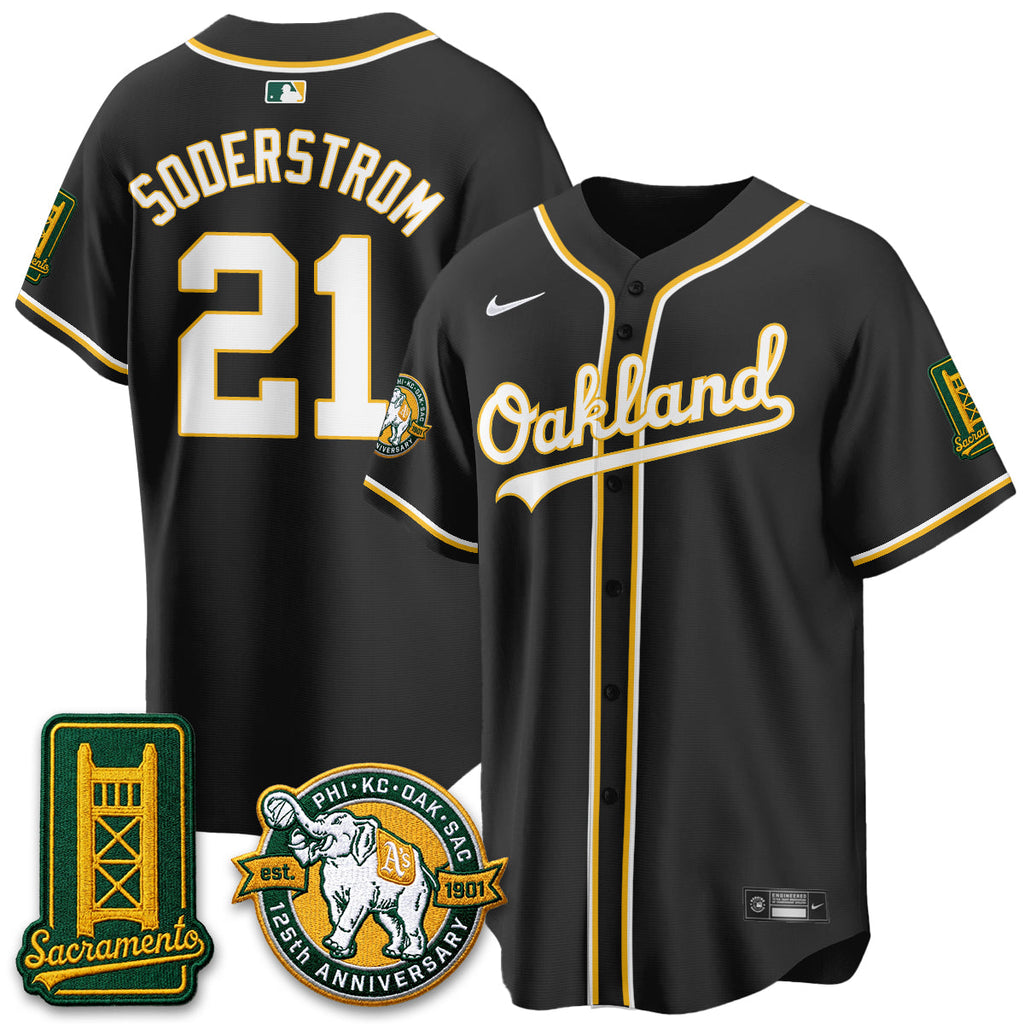 Oakland Athletics 2026 Black Out Style - Celebrating 125 Years -  Limited Vapor Jersey - All Stitched