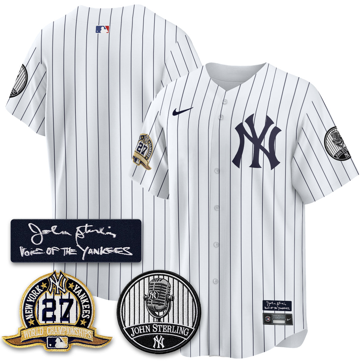 NYY John Sterling Tribute Patch Limited Gold Jersey - Stitched