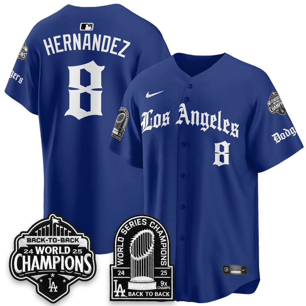 Los Angeles Dodgers WS Champions Back 2 Back Patch Vapor Premier Limited Gothic Edition Jersey - All Stitched