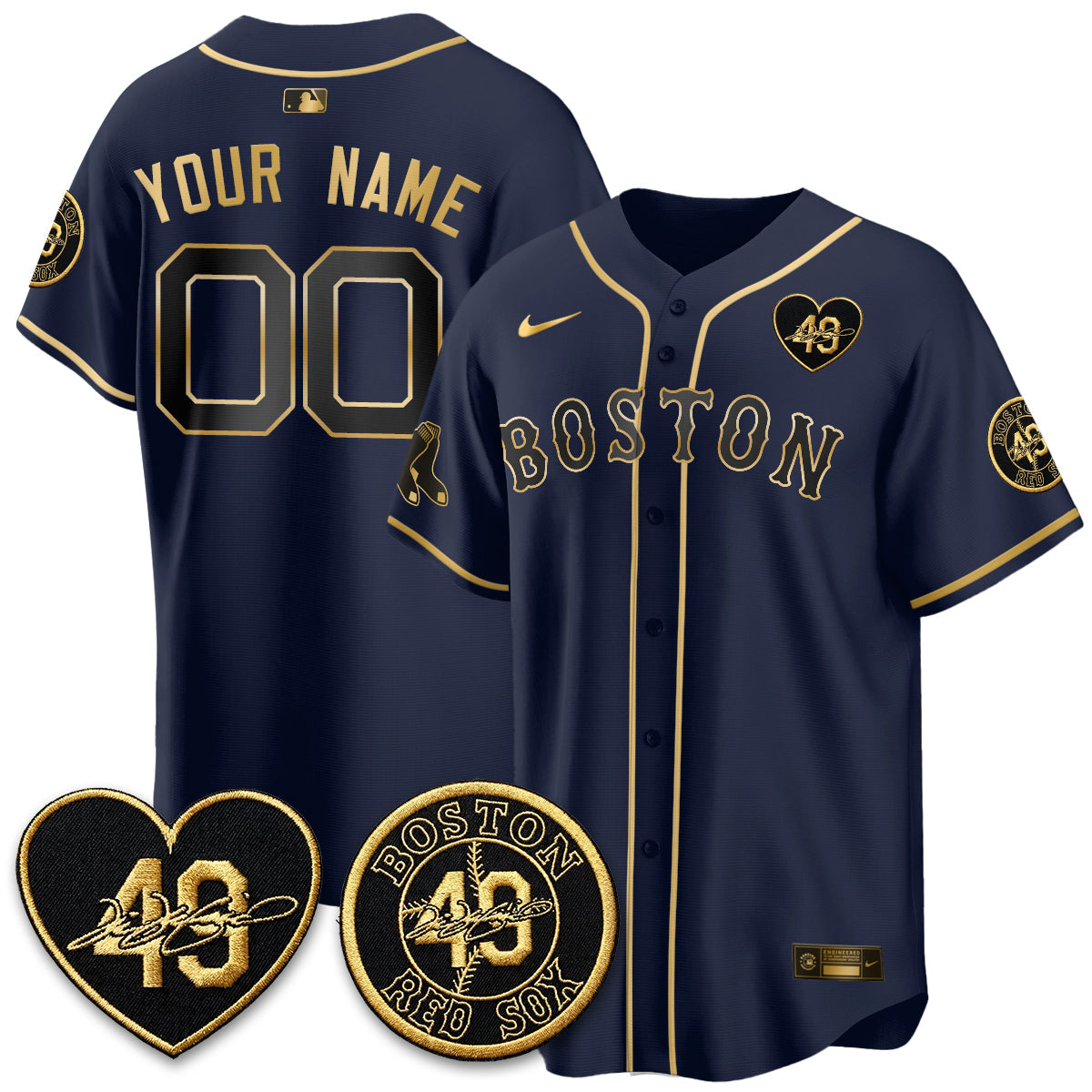 BOS Tim Wakefield Memorial Patch Vaper Premier Limited Gold Edition Custom Jersey - All Stitched