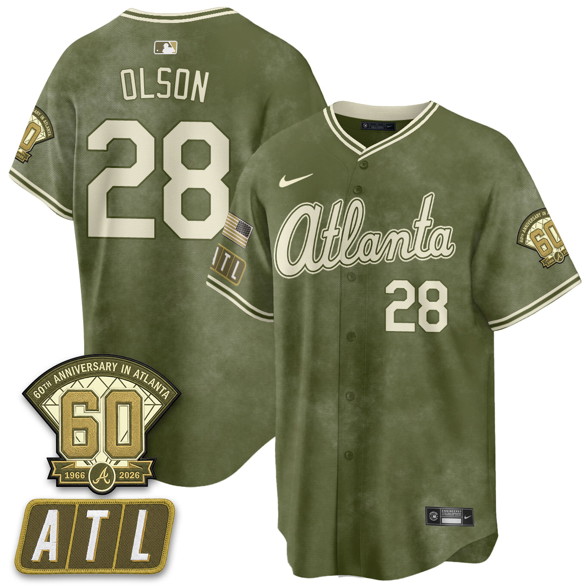 Atlanta Braves New Era Olive 2026 Armed Forces Day Vapor Limited Jersey - All Stitched