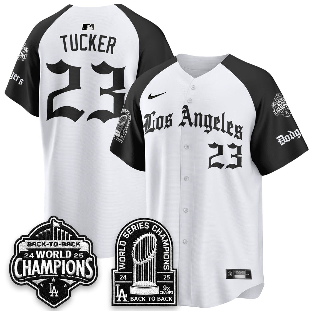 Los Angeles Dodgers WS Champions Back 2 Back Patch Vapor Premier Limited Gothic Edition Jersey - All Stitched
