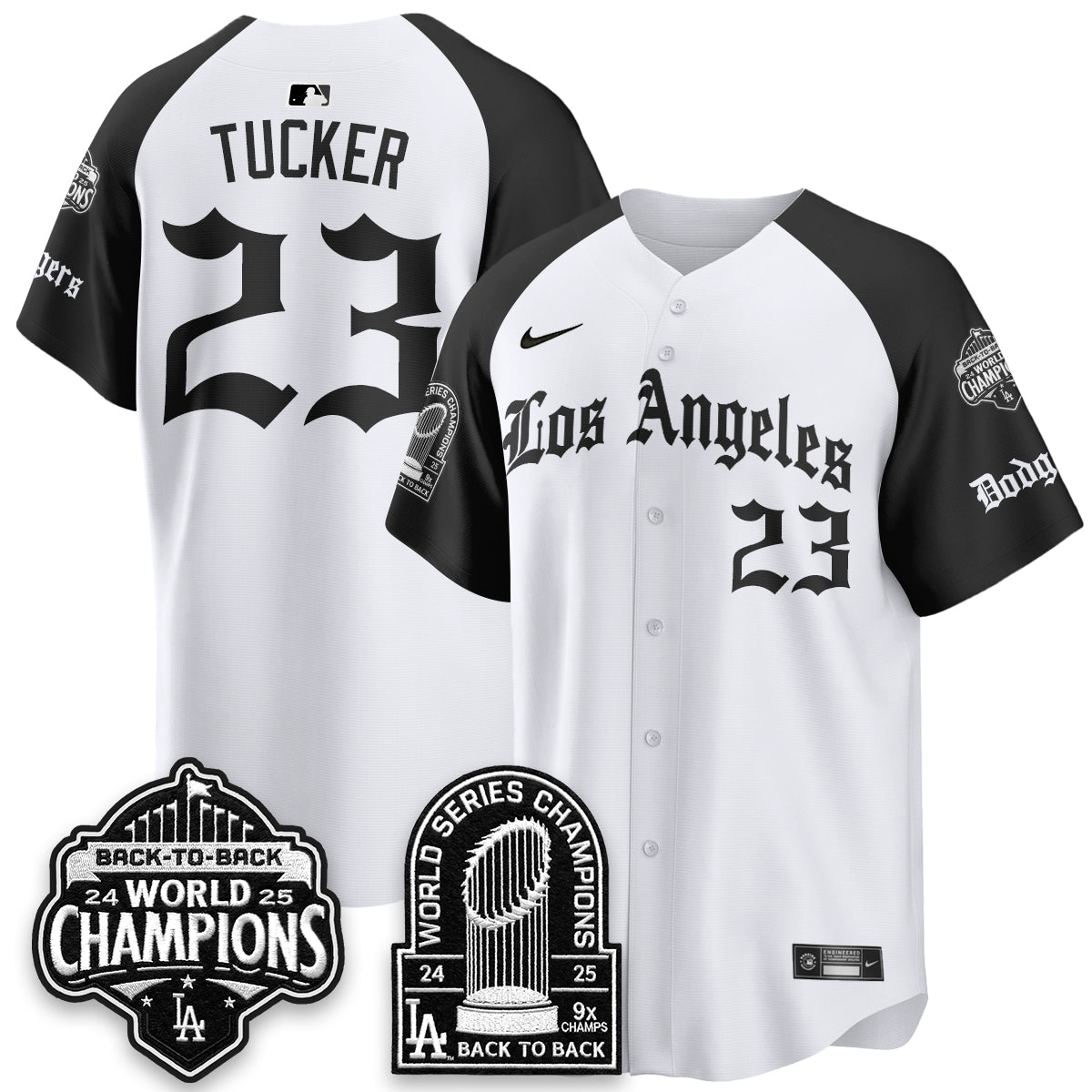Los Angeles Dodgers WS Champions Back 2 Back Patch Vapor Premier Limited Gothic Edition Jersey - All Stitched