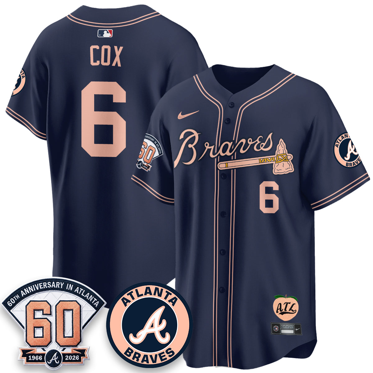 ATL 60th Anniversary Peach Edition Vapor Premier Limited Jersey - Stitched