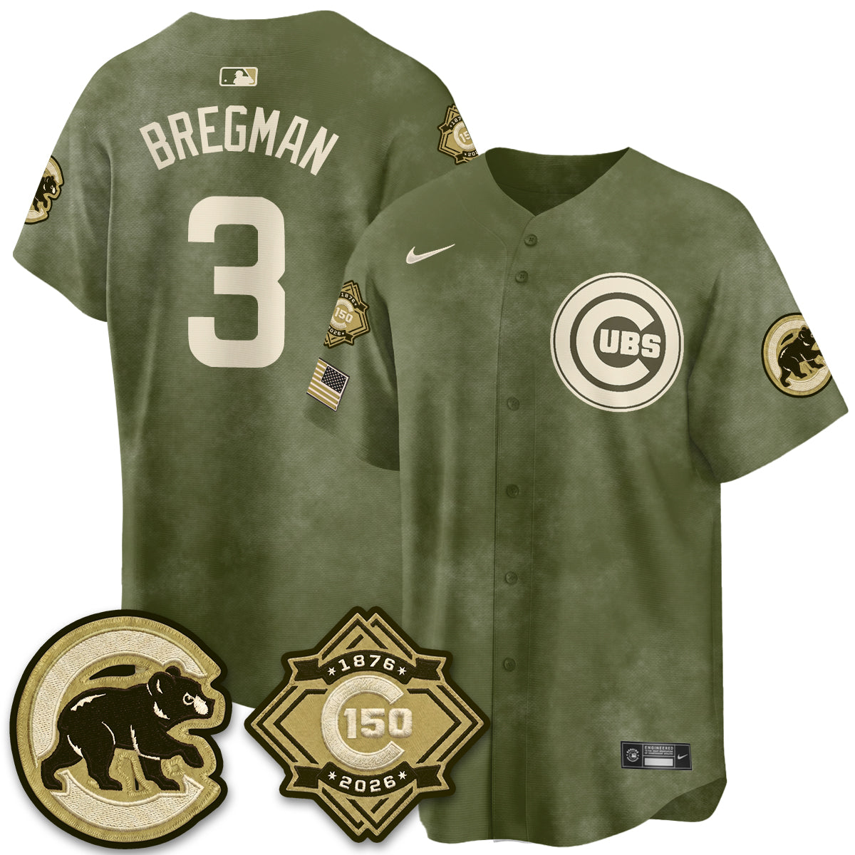 Chicago Cubs New Era Olive 2026 Armed Forces Day Jersey -All Stitched