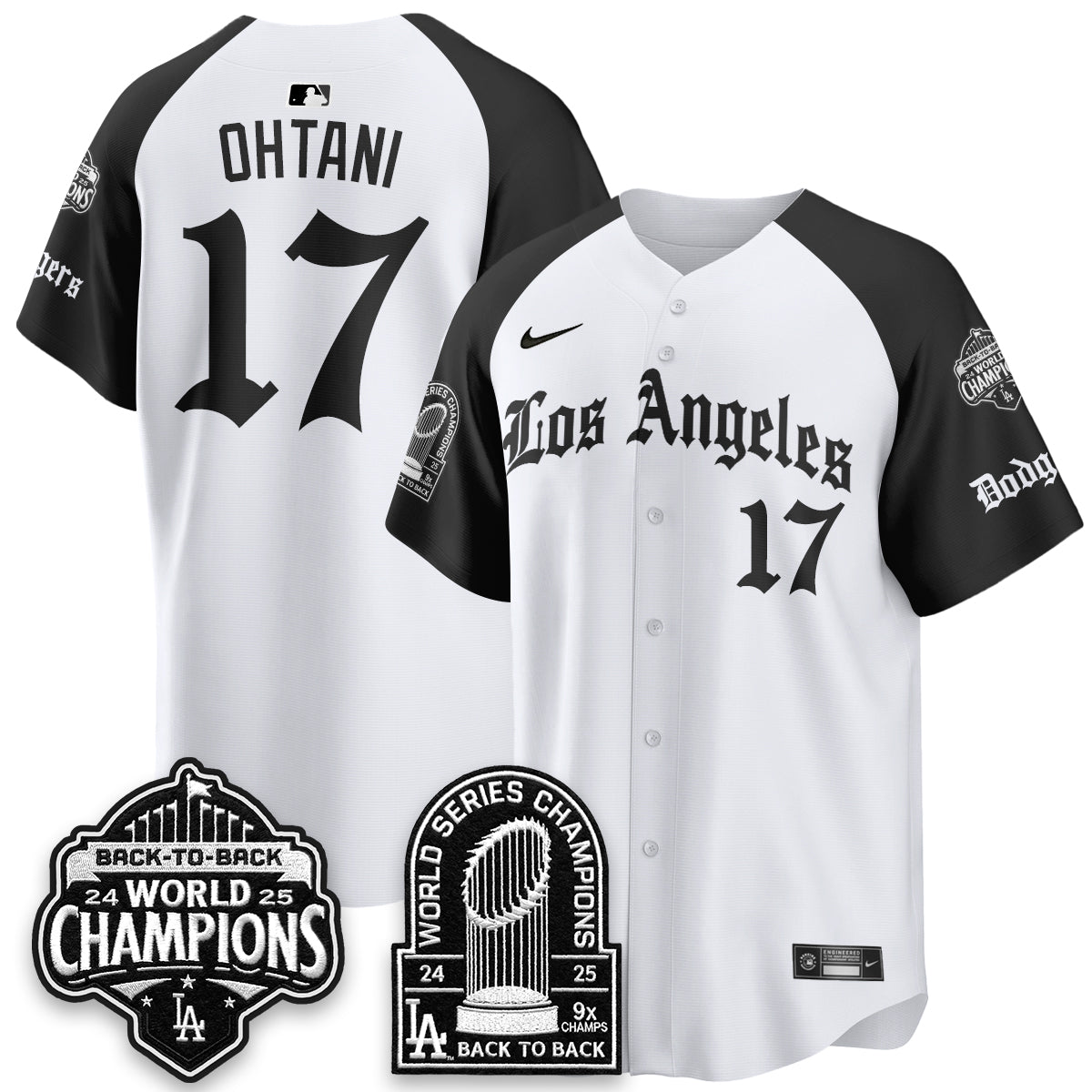 Los Angeles Dodgers WS Champions Back 2 Back Patch Vapor Premier Limited Gothic Edition Jersey - All Stitched