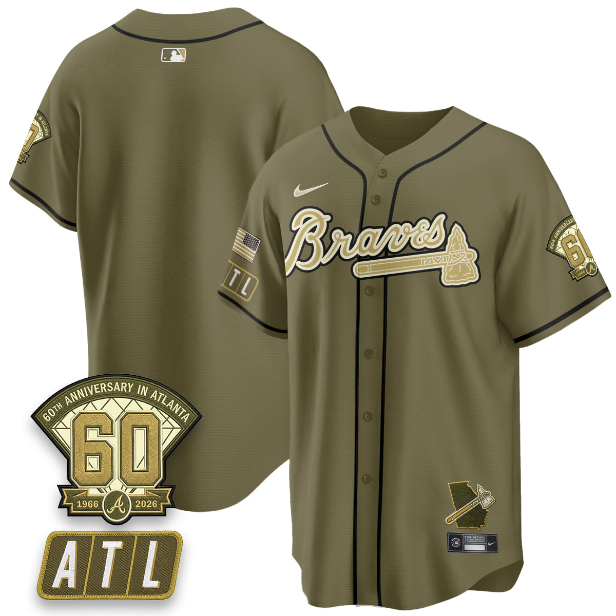 Atlanta Braves New Era Olive 2026 Armed Forces Day Vapor Limited Jersey - All Stitched