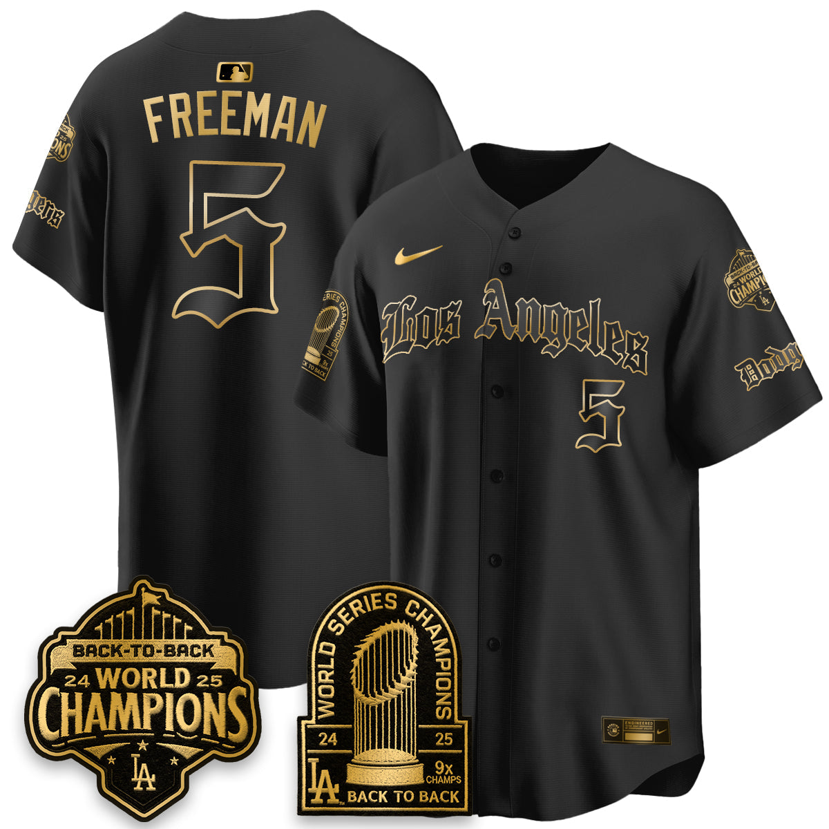 Los Angeles Dodgers WS Champions Back 2 Back Patch Vapor Premier Limited Gothic Edition Jersey - All Stitched
