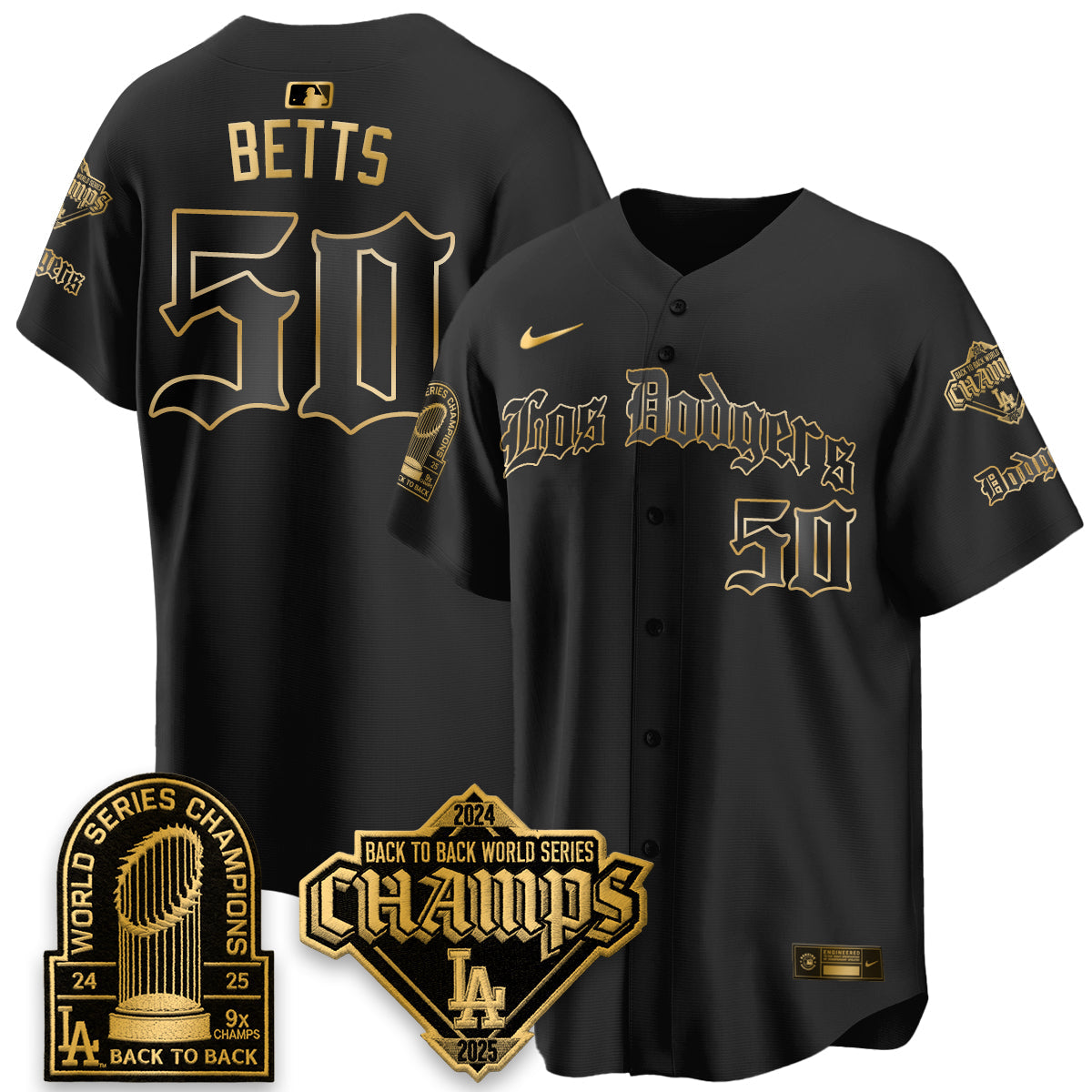 Los Angeles Dodgers World Series Champions B2B Patch Vapor Premier Limited Gothic Edition Jersey - All Stitched