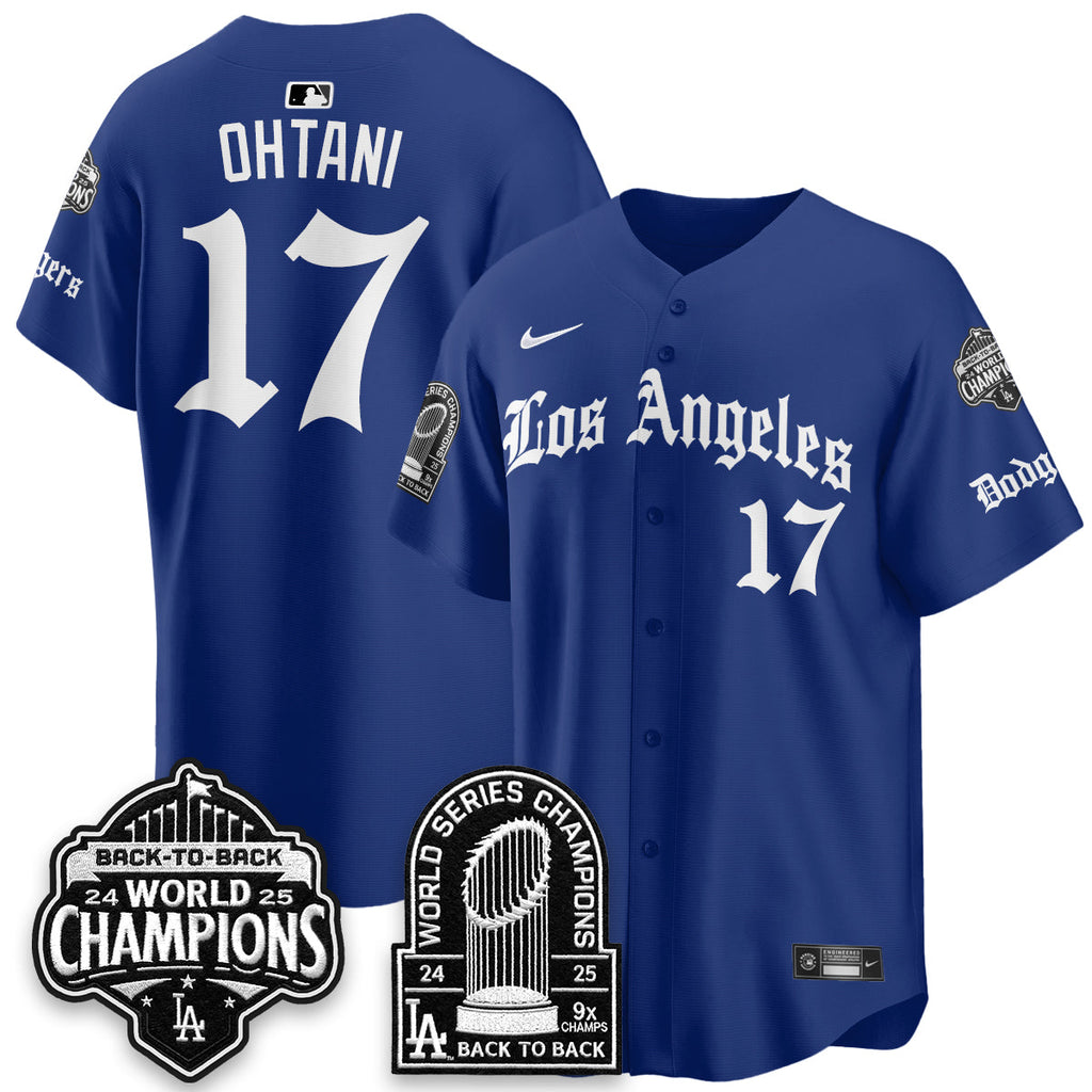 Los Angeles Dodgers WS Champions Back 2 Back Patch Vapor Premier Limited Gothic Edition Jersey - All Stitched