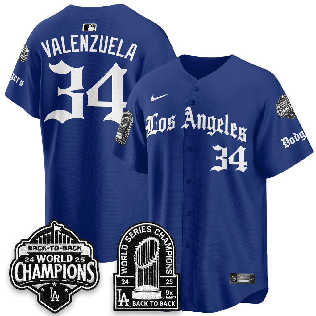 Los Angeles Dodgers WS Champions Back 2 Back Patch Vapor Premier Limited Gothic Edition Jersey - All Stitched