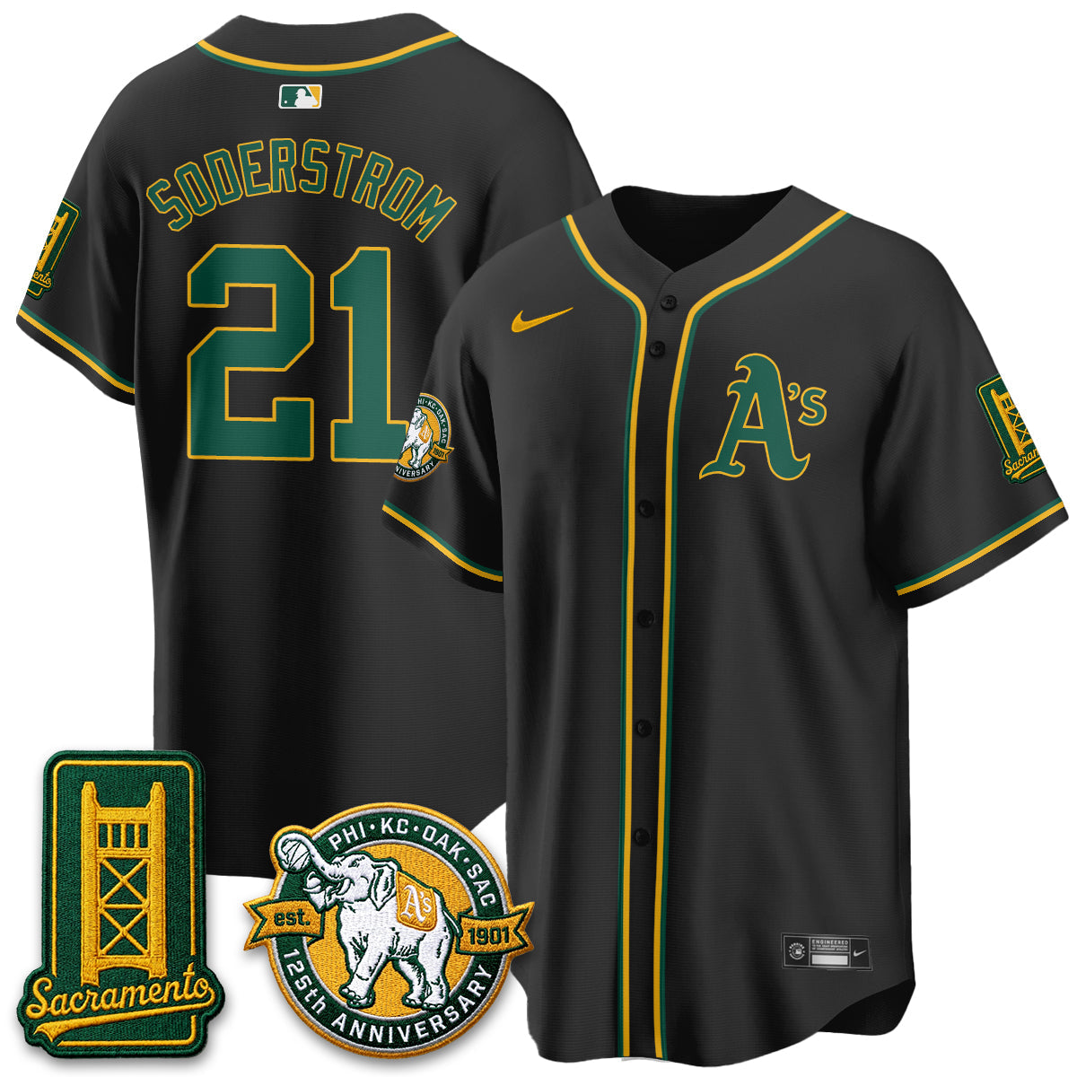 Oakland Athletics 2026 Black Out Style - Celebrating 125 Years -  Limited Vapor Jersey - All Stitched