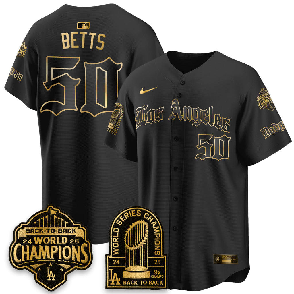 Los Angeles Dodgers WS Champions Back 2 Back Patch Vapor Premier Limited Gothic Edition Jersey - All Stitched
