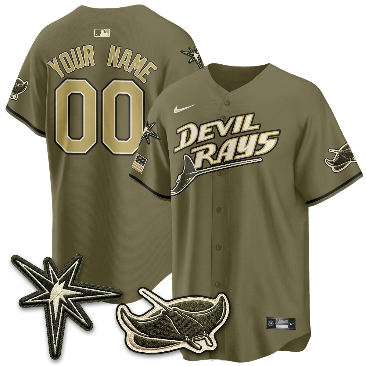 TB New Era Olive 2026 Armed Forces Day Custom Jersey - Stitched