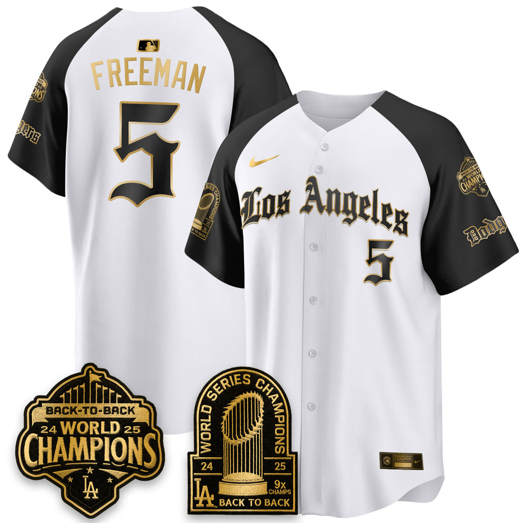 Los Angeles Dodgers WS Champions Back 2 Back Patch Vapor Premier Limited Gothic Edition Jersey - All Stitched