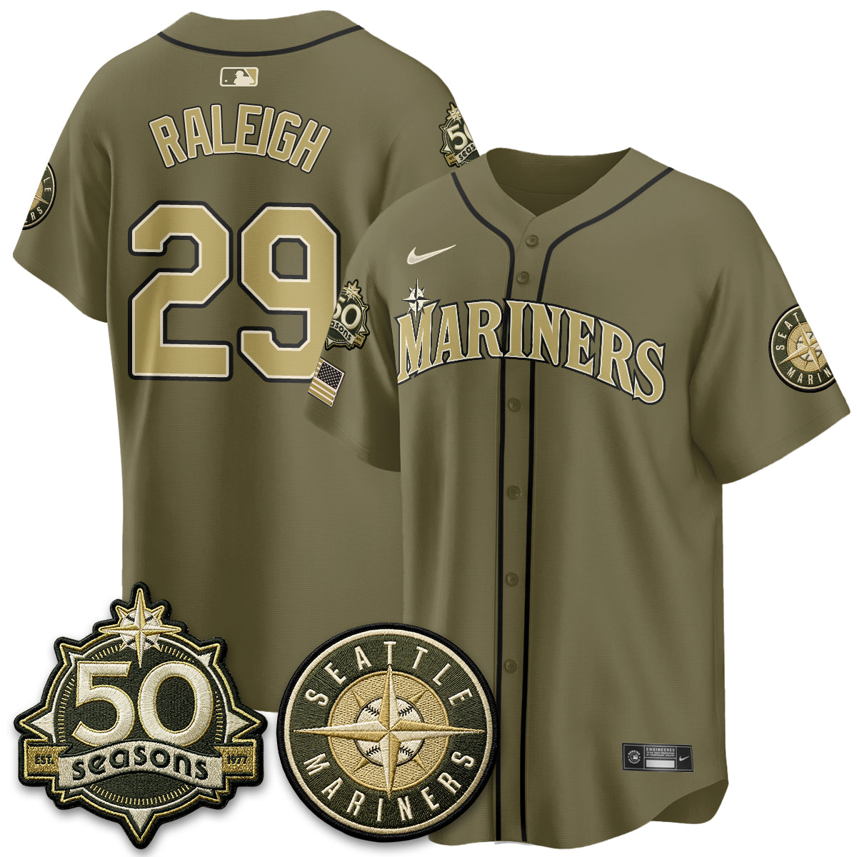 Seattle Mariners New Era Olive 2026 Armed Forces Day Jersey - All Stitched