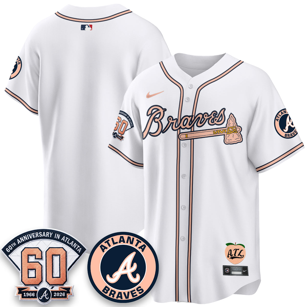 ATL 60th Anniversary Peach Edition Vapor Premier Limited Jersey - All Stitched