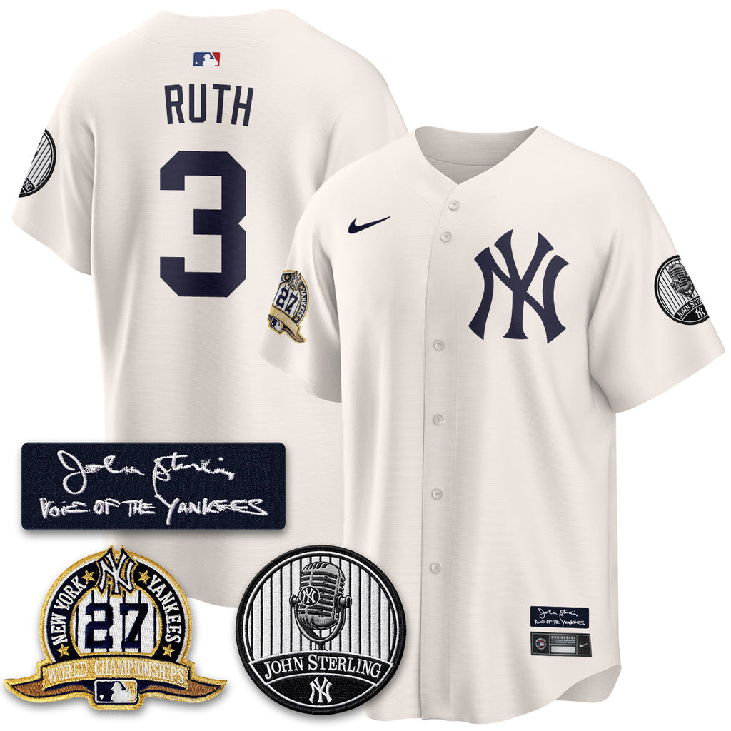NYY John Sterling Tribute Patch Limited Gold Jersey - Stitched