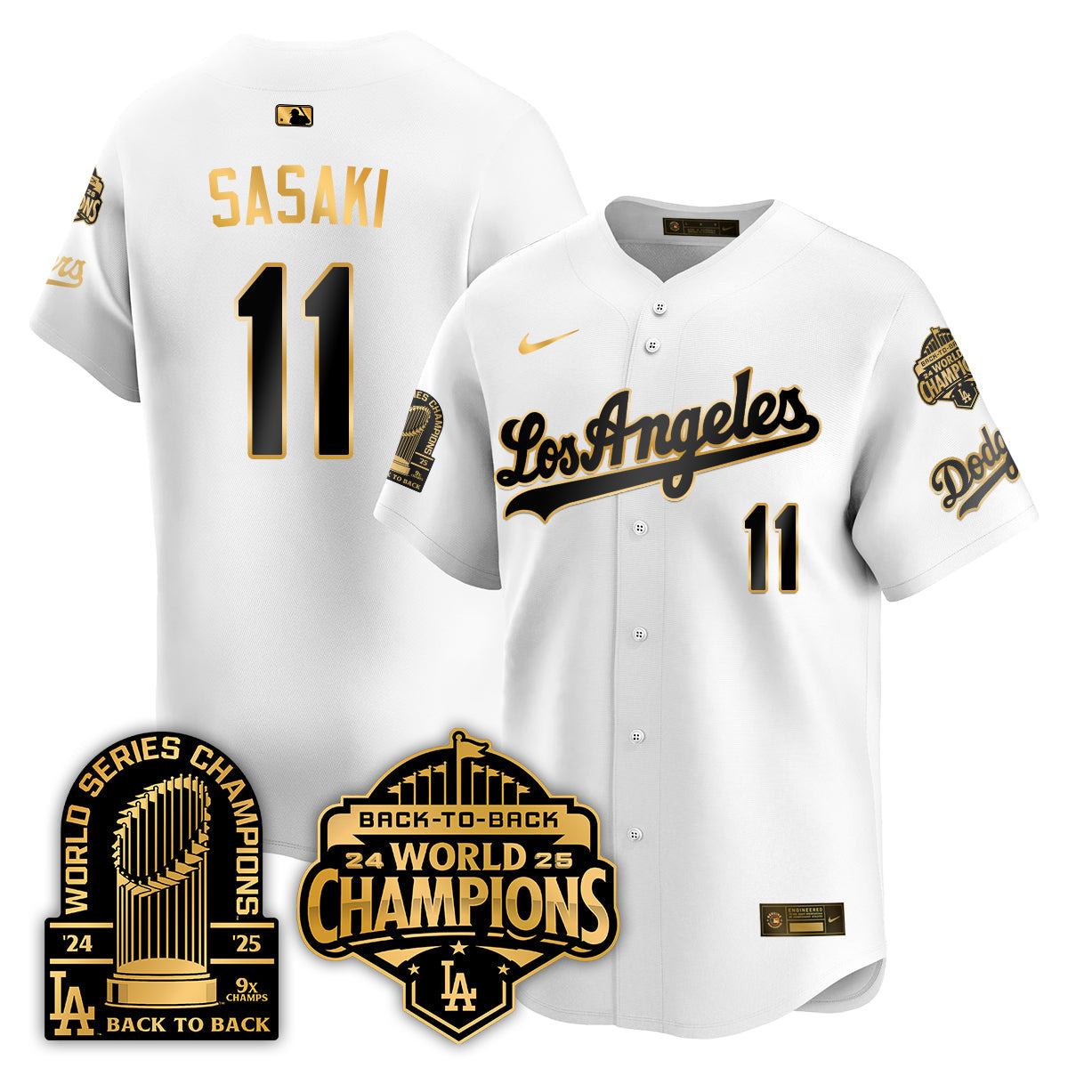 Los Angeles Dodgers Gold Collection Vapor Limited Jersey - 9x & B2B Champs - All Stitched