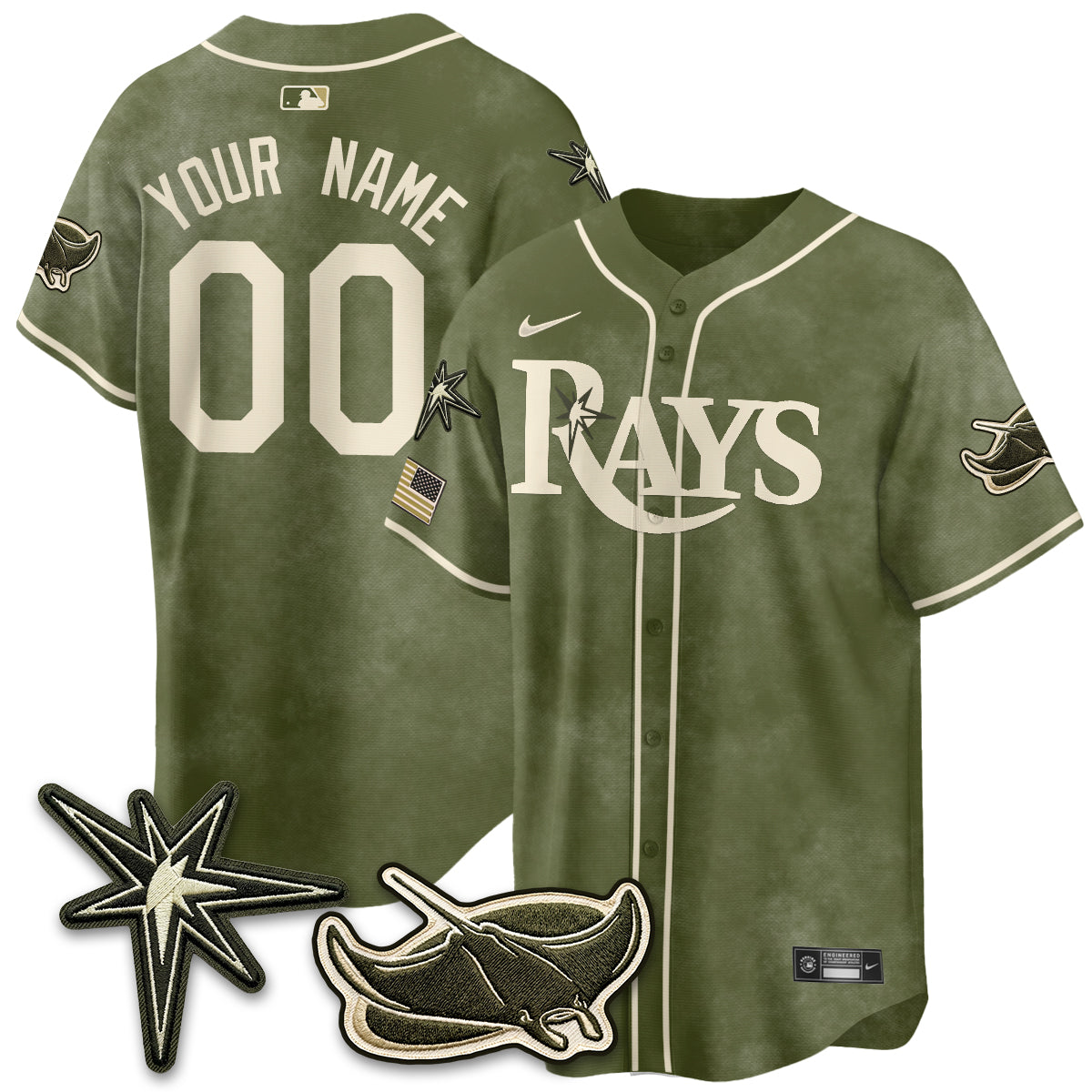 TB New Era Olive 2026 Armed Forces Day Custom Jersey - All Stitched