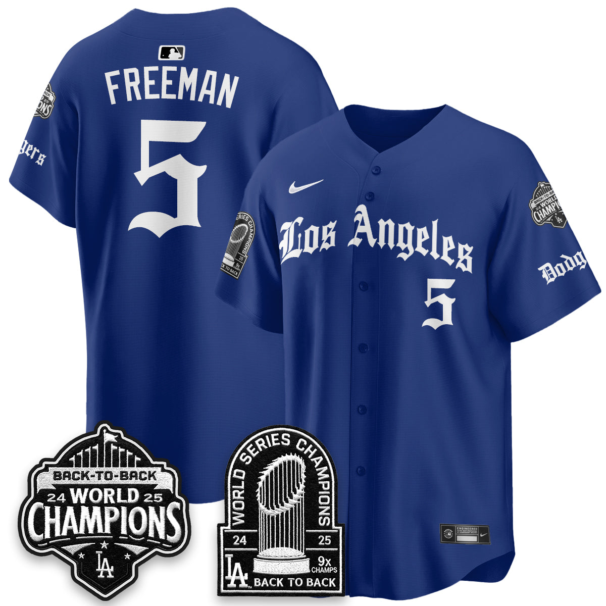 Los Angeles Dodgers WS Champions Back 2 Back Patch Vapor Premier Limited Gothic Edition Jersey - All Stitched