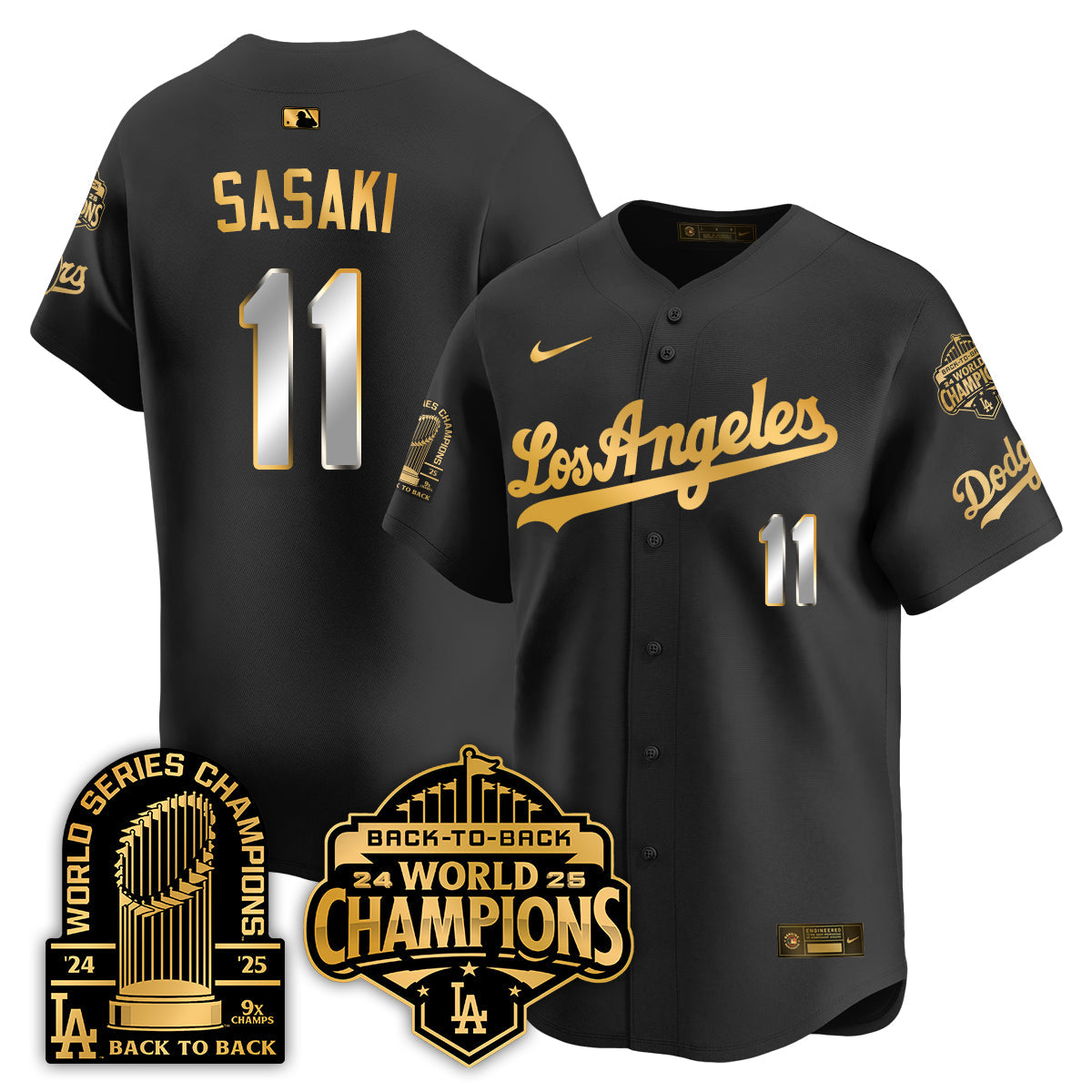 Los Angeles Dodgers Gold Collection Vapor Limited Jersey - 9x & B2B Champs - All Stitched